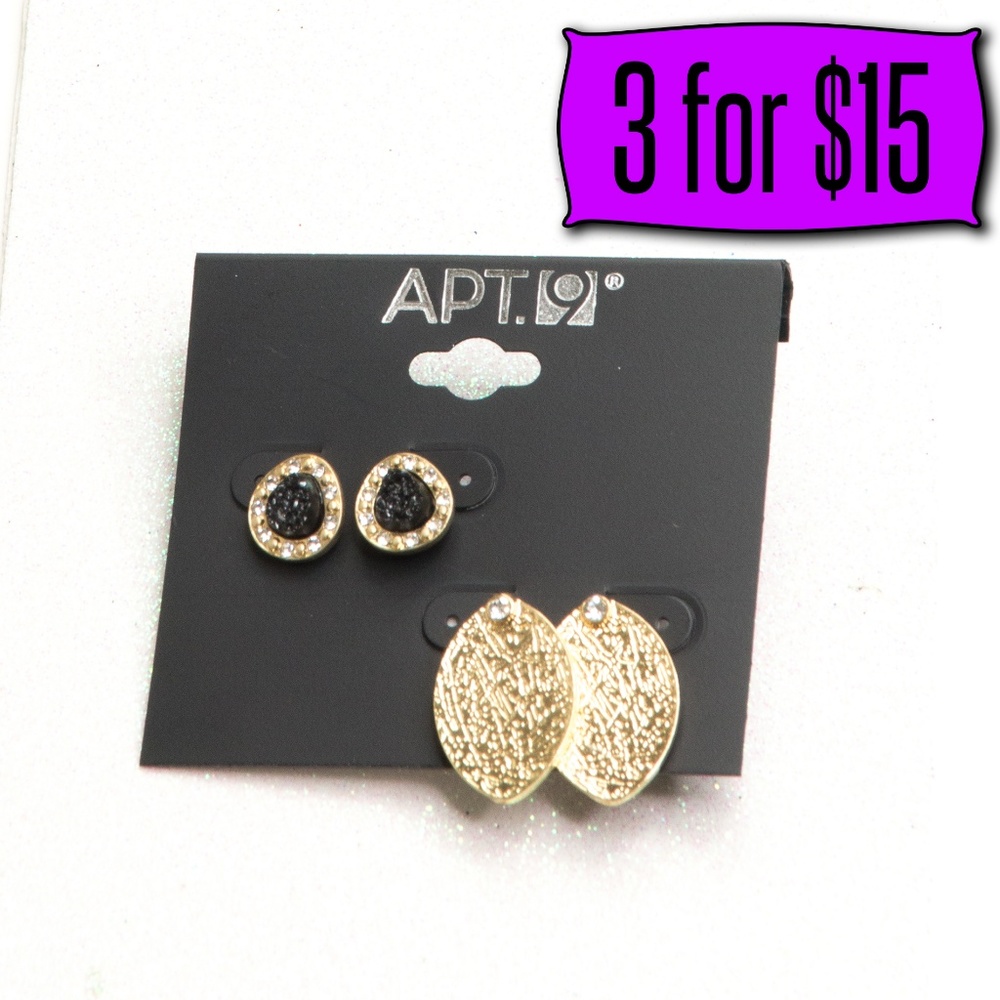 💎💰 Apt 9 Set of 2 Gold Tone Shiny Druzy Earrings